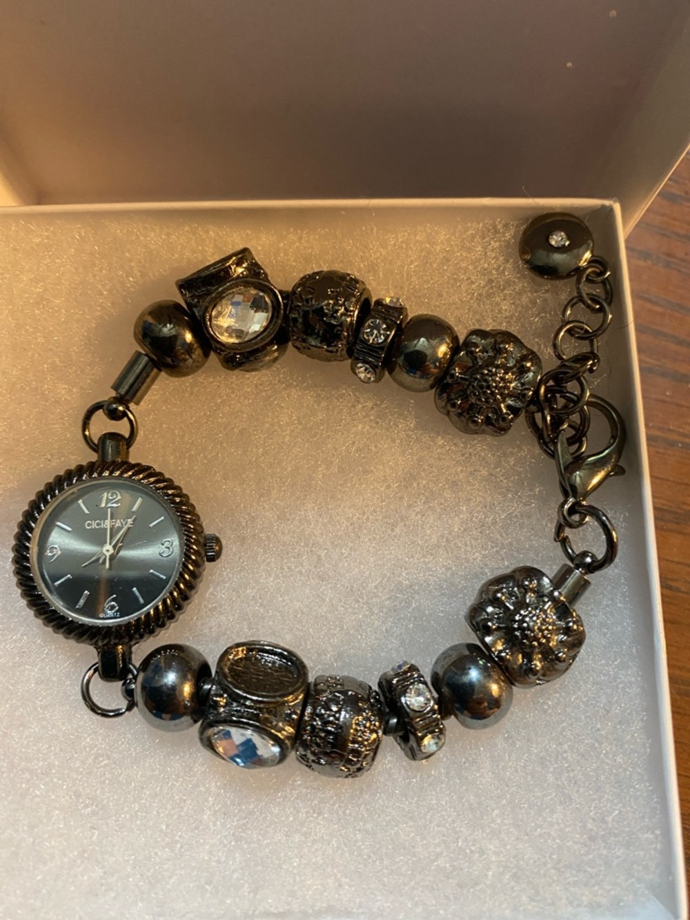 Gunmetal Beaded Pandora style Bracelet Watch -